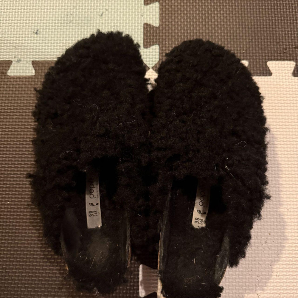 black Birkenstock Papillo Boston Big Buckle Platform Shearling boston slippers